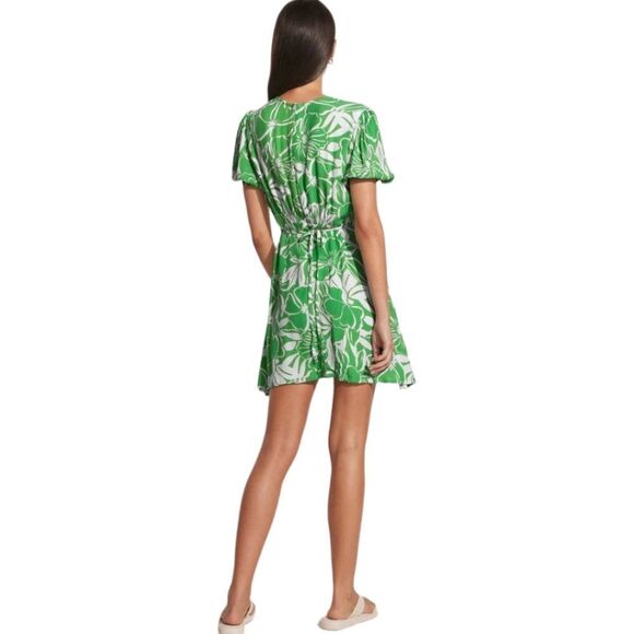 Faithful The Brand La Castella Green White Tropical Mini Dress Size 4 - Picture 12 of 15